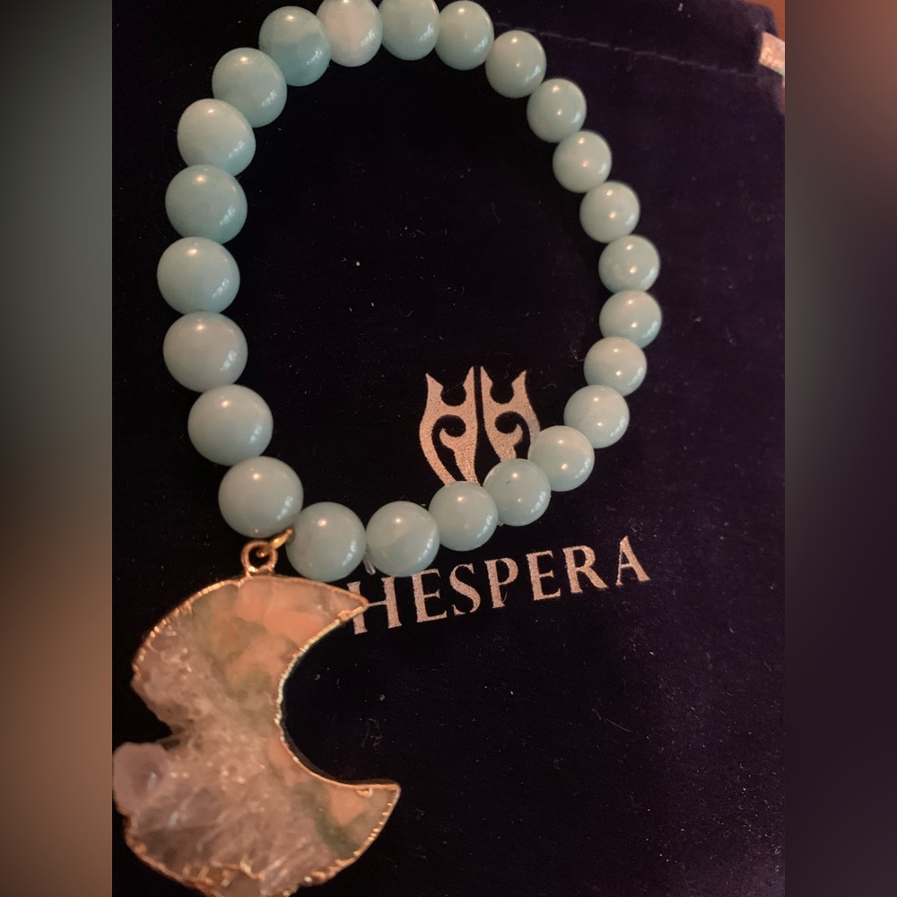 Amazonite Luxe Stretchy Bracelet By Hespera New With Crystal charm-Great gift 🎁